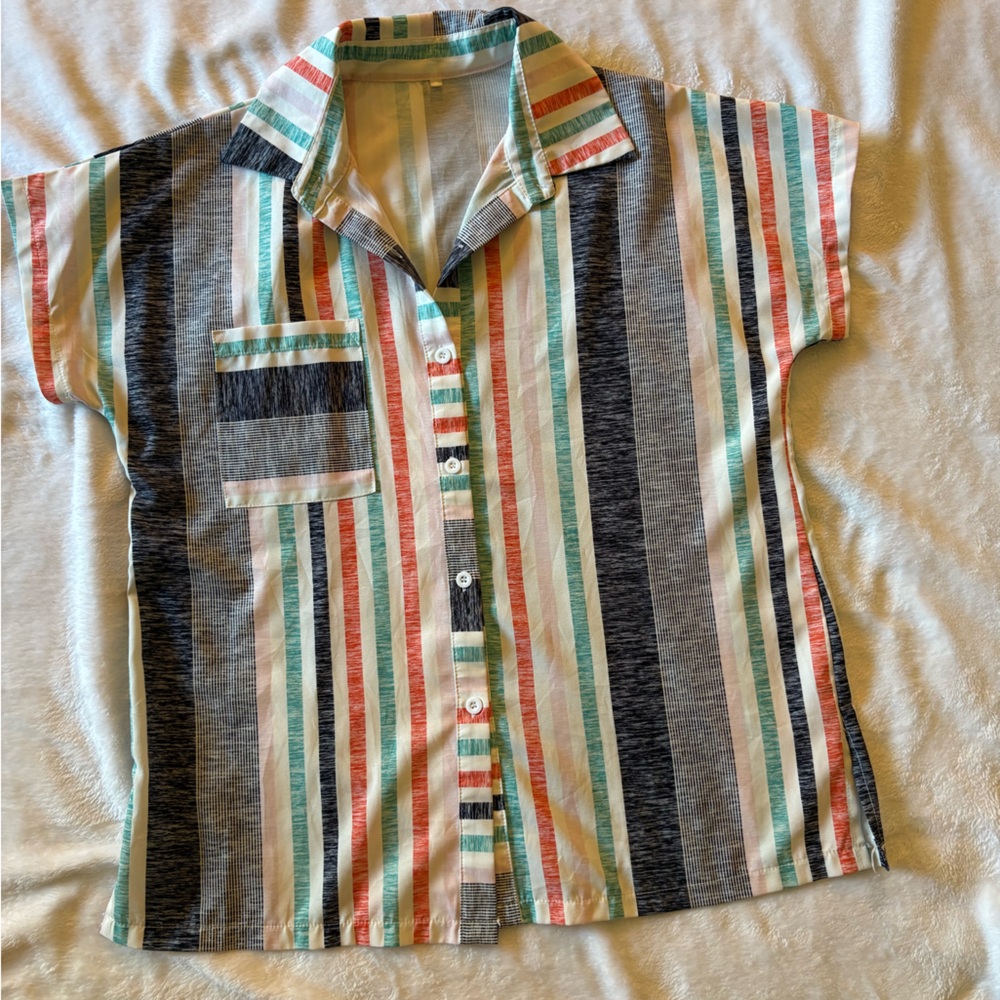 Striped Short Sleeve Button-Up Shirt